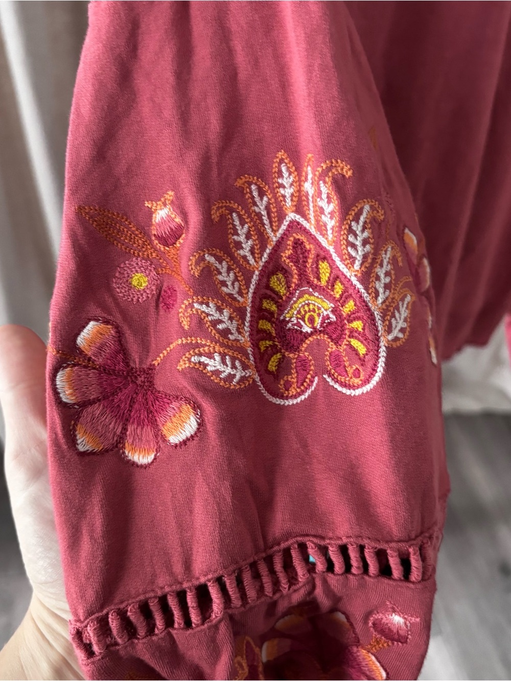 Coco + Jaimeson Burgundy Embroidered Sleeve Sweatshirt - Picture 3 of 7